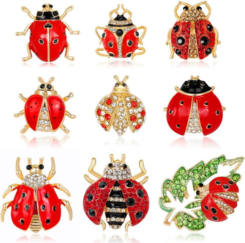 Set of 9 Lovely Little Ladybug Brooch Women’s Crystal Rhinestone Brooch Pins Party Gift Jewelry Accessories...