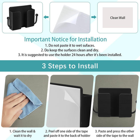 Jetec 6 Pieces Wall Mount Phone Holder Self-Adhesive Wall Beside Organizer Storage Box Plastic Charging Phone Stand Remote Wall-Mounted Phone Brac...