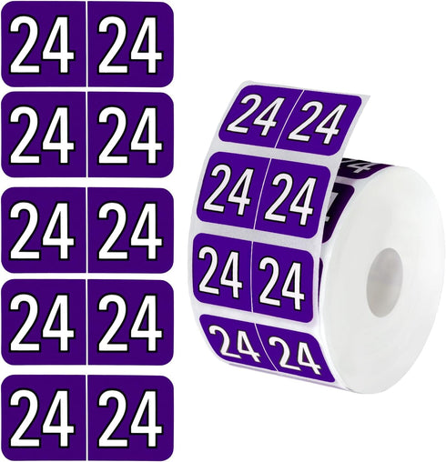2024 Year Stickers, Self Adhesive Number Label Stickers Rectangle Coded File Folder Labels for End Tab File Folders Office Home Supplies (Purple)...