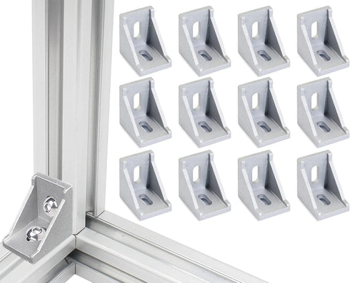 12 Sets Silver 20S T Slot Aluminum Extrusion Profile Connector Set,12 pcs Corner Brackets,with 24 pcs T Sliding Nuts and Hex Screw Bolt for 2020 A...
