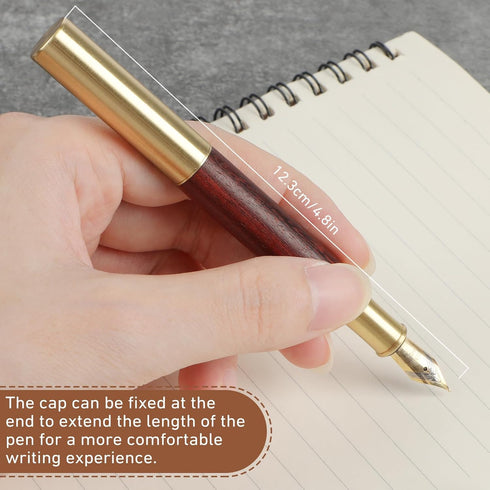 Vintage Wooden Mini Fountain Pen, Short Pocket Travel Fountain Pen Fine Nip Pen Fancy Pens Smooth Writing with 15 Pcs 2.6mm Black Ink Cartridges f...
