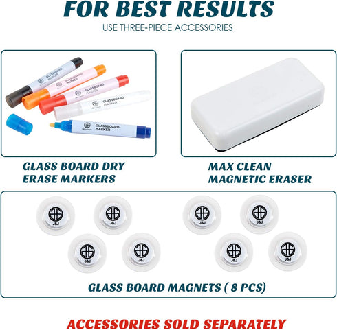 J&J Worldwide Magnetic Glass Dry Erase Whiteboard Eraser, Max Clean Dry Eraser, Magnetic, 4.4"x2.0", Premium Glass Whiteboard Eraser...