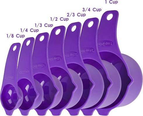 Plastic Measuring Cups and Spoons Set 15, 7 Dry&Liquid Measuring Cup Spoon Set, 7 Spice Long Handle Measuring Spoons with 1 Leveler for Kitchen an...