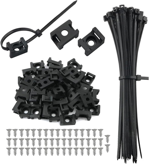 Saddle Type Mounts Base with 4.7inch Cable Ties and Tapping Screw ZZLZX 50 Sets 4.7 Inch Black Cable Zip Ties and Wire Cable Clips with Screw,Sadd...