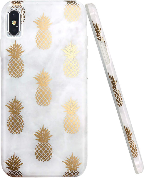 JAHOLAN Compatible iPhone Xs Max Case Shiny Rose Gold Pineapples Marble Design Clear Bumper TPU Soft Rubber Silicone Cover Phone Case for iPhone X...