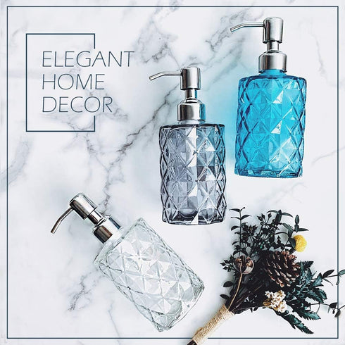 JASAI Diamond Design Glass Soap Dispenser with 304 Rust Proof Stainless Steel Soap Pump, 12 Ounce Kitchen Soap Dispenser for Bathroom, Hand Soap, ...