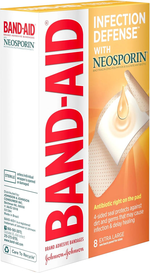 Band-Aid Brand Adhesive Bandages, Plus Antibiotic, Extra Large, 8-Count All-One-Size...