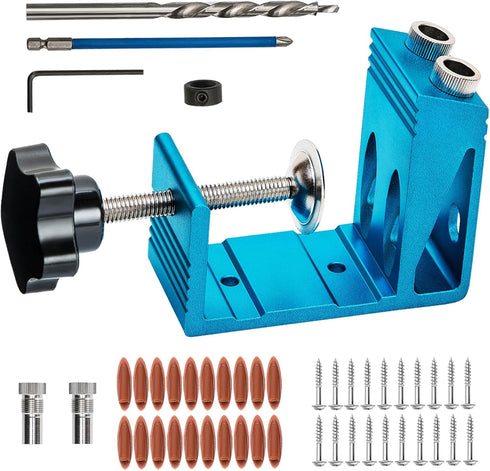 Pocket Hole Jig Kit with Drill Guide Joint Pocket Hole Jig 15 Degree Woodworking Inclined Hole Adjustable DIY Woodworking Tools Carpentry Locator...