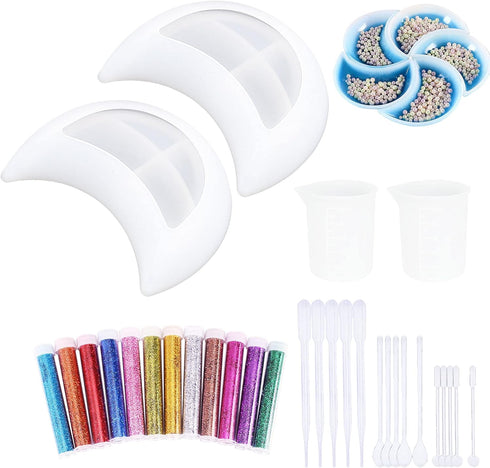 Woohome Silicone Resin Moulds, 2 PCS Moon Box Resin Casting Mould with Sequins, Silicone Measuring Cup, Making Tools for Storage, Resin Crafts DIY...