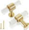 QOGRISUN 2-Pack Acrylic Cabinet Knobs with Brass Base,Gold Modern Drawer Euro Style T Bar Handles, Kitchen Dresser Drawer Clear Glass Crystal Pull...