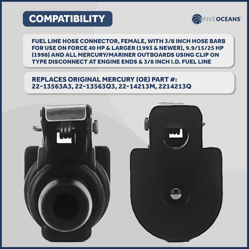 Five Oceans 3/8-Inch Barb Female Fuel Line Quick Connector for Yamaha/Mercury Outboard Connections and Mercury Fuel Tank Side, Replaces Part 22-13...