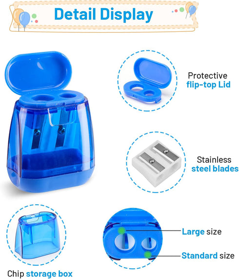 Colored Pencil Sharpeners Manual, Hand Held Small Compact Pencil Sharpener for Kids with Lid Dual Hole, (8-11mm) No.2/Makeup Pencils Classroom Adu...