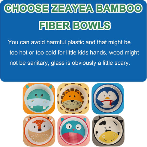 ZEAYEA 6 Pack Bamboo Kids Bowls, 10 Oz Durable Cartoon Bowls for Children, BPA Free Cute Snacks Bowls, Square Dinner Tableware for Serving Soup, C...