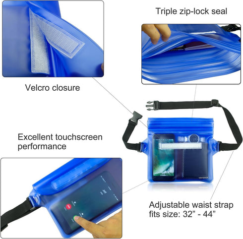 Waterproof Waist Pouch 2-Pack | Beach Accessories Fanny Pack for Swimming Snorkeling Sailing Kayaking Beach Pool Water Parks | Keep Your Phone Wal...