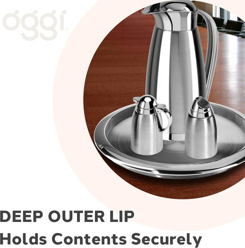 OGGI Round Tray Steel 14" - Ideal Coffee Table, Decorative Tray, Tea and Bar Serving Tray Stainless Steel...