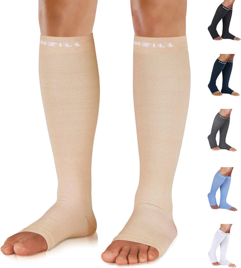 NEWZILL Compression Socks for Women & Men Circulation 20-30 mmHg, Graduated Open Toe, Cotton Compression Socks for Nurses Beige...
