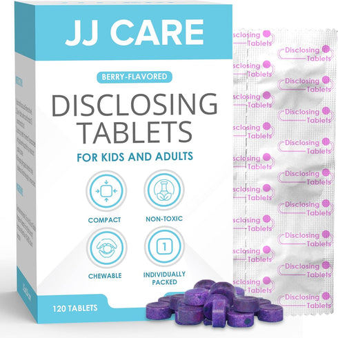 JJ Care Disclosing Tablets for Kids - 120 Count Plaque Disclosing Tablets, Berry Flavored Dental Plaque Tablets for Kids and Adults, Individually ...