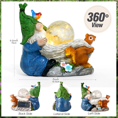 Garden Gnomes Statue Outdoor Decor,Solar Gnome Statue for Outside -Resin Blue Gnome Yard Art Gifts for Mom,Grandmam Birthday Gift...