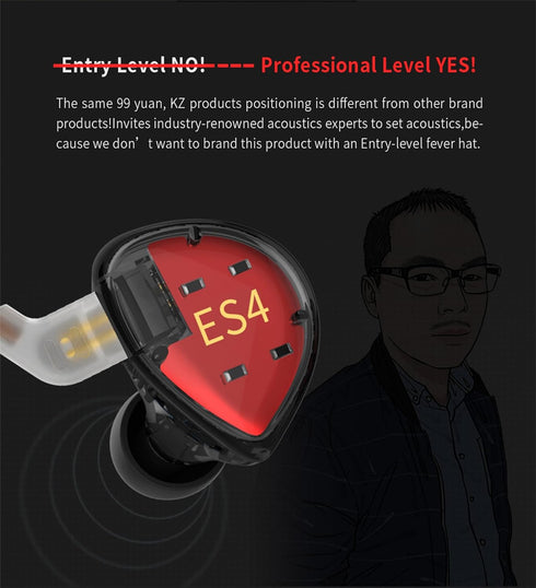 KZ ES4 Wired in Ear Headphones, High Resolution IEM Noise Cancelling KZ Earbuds Ergonomic Comfortable Gaming Earbuds HiFi Bass in Ear Monitor with...