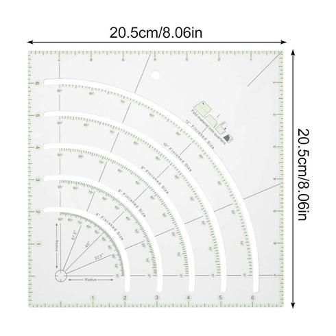 Comforter Quilting Ruler Acrylic Arcs and Fans Circle Cutter Quilter Ruler Tailor Ruler Patchwork Ruler Sewing Ruler for Fabric DIY Craft Scale Ru...
