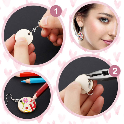 Hicarer 200 Pieces Unfinished Wooden Earrings Blank for Valentines Wood Pendants, Include 50 Hooks and 50 Jump Rings 50 Earrings Backs for Jewelry...