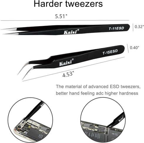 Kaisi 32 in 1 Professional Electronics Screen Opening Pry Tool Repair Kit with Steel and Carbon Fiber Nylon Spudgers, Double Side Adhesive Tape an...