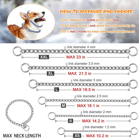 TagME Chain Choke Collar for Dogs, Adjustable Weather Proof Necklace for Medium Dogs, Alloy Steel Pet Training Collar...