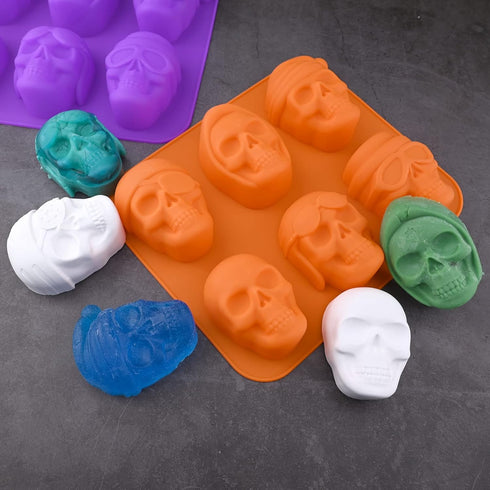 Skull Cake Molds Silicone, Large Size Halloween Skull Baking Molds for Mini Cakes, Handmade Soap, Chocolate, Pudding, Jello, Candy...