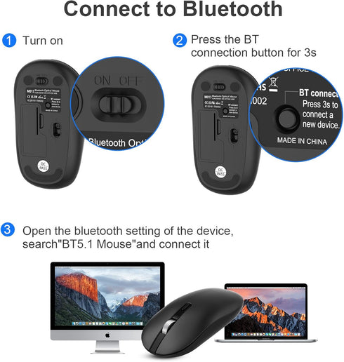 cimetech Bluetooth Mouse for Laptop, Slim Silent Wireless Mouse, Portable Computer Mice with USB Receiver, Metal Scroll Wheel for Laptop, Notebook...