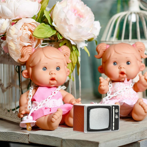 Doll House TV Model Mini Vintage Television Model Miniature Retro TV Prop for Doll House Living Room Furniture Accessories - Light Brown…...