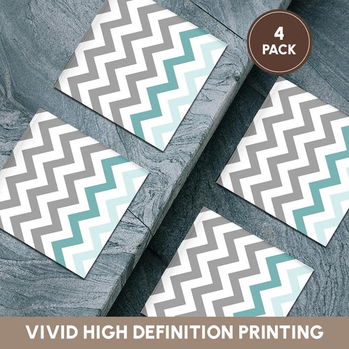 3dRose cst_179811_3 Grey Chevron with Mint Turquoise Zig Zag Accent Gray Zigzag Pattern-Ceramic Tile Coasters, Set of 4...