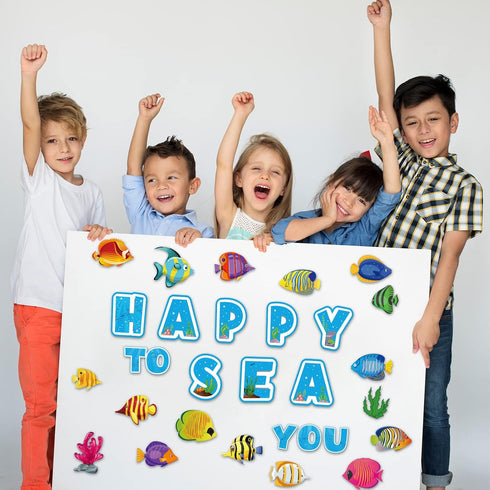 Fish Cutouts Tropical Fish Classroom Bulletin Board Decorations Fishing Ocean Themed Birthday Party Supplies for Toddler Kids Students Classroom...