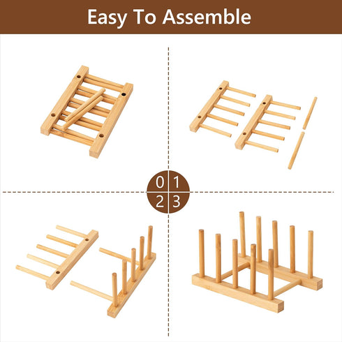 HBlife 2pcs Bamboo Dish Plate Bowl Cup Book Pot Lid Cutting Board Drying Rack Stand Drainer Storage Holder Organizer Kitchen Cabinet?Keep Dry?...