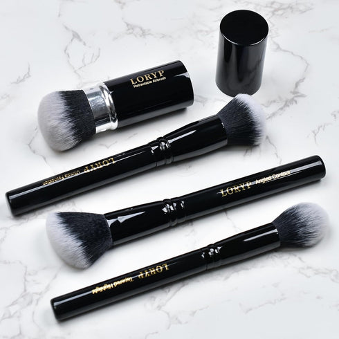 LORYP 4 Pcs Full Face Professional Makeup Brushes Set with Retractable Kabuki Airbrush For Powder,Liquid,Cream,Angled Blush Brush, Foundation Brus...