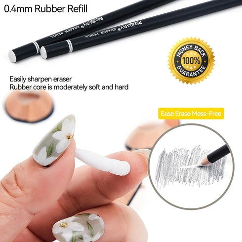 PANDAFLY Eraser Pencil Set - 6pc Eraser Pencils and 2pc Sharpener, Erasing Small Details or add Highlights for Sketching, Charcoal Drawings. Art E...