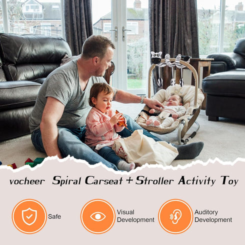 vocheer High Contrast Baby Toys for Newborn, Black and White Hanging Toy Car seat Crib Move, Animal Circle Plush Stroller Toy, Squeak Travel Activ...