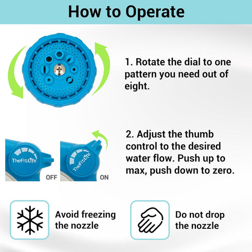 TheFitLife Garden Hose Nozzle Sprayer - Integrated Water Nozzle with 8 Adjustable Watering Patterns, Leak Proof, Water-saving, Anti-slip, Easy Con...