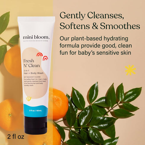 Fresh N’ Clean 2-in-1 Hair + Body Wash Shampoo Sulfate-Free Baby & Kid Safe Aloe leaf, Chamomile extract, Lavender & Botanicals - Travel Size...