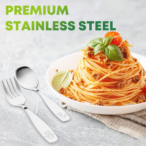 8 Pieces Toddler Utensils, Kids Stainless Steel Silverware Set - 4pcs Forks and 4pcs Spoon, Cute Children Flatware Sets with Mirror Polished, Self...
