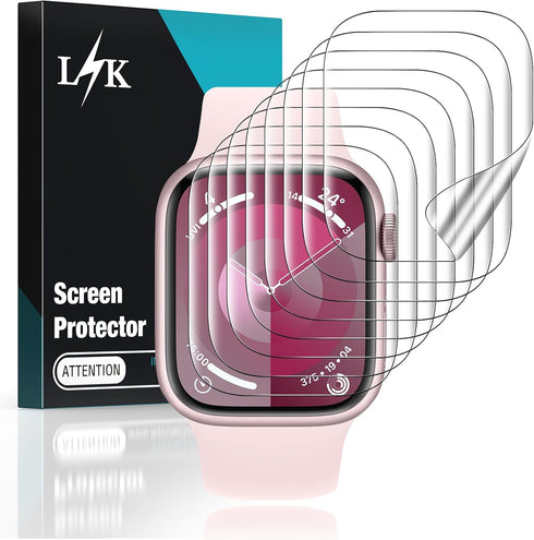 L?K 8 pack TPU Screen Protector for Apple Watch Series 9 8 7 41mm - Self-Healing Anti Scratch 0 Bubble HD Touch Sensitive Upgrade Flexible Film fo...