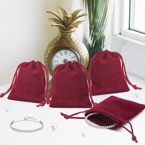 G2PLUS Red Velvet Jewelry Pouches, 20PCS Small Velvet Gift Bags with Drawstring, Wine Red Christmas Gift Bags for Wedding Favors, Candy Bag, Party...