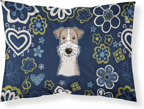 Caroline's Treasures BB5098PILLOWCASE Blue Flowers Wire Haired Fox Terrier Fabric Standard Pillowcase Lightweight Super Soft Easy Care Decorative ...