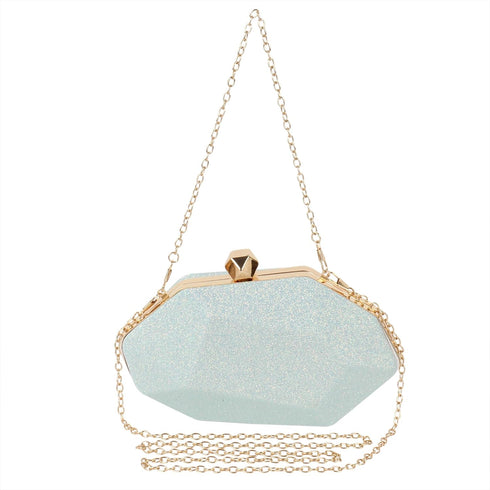 Women Lattice Pattern Metal Handbag Chain Geometric Evening Clutch Purse...