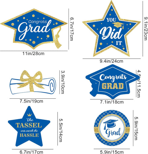 Blue and Gold Graduation Decorations Set of 24 Class of 2025 Table Decor Congrats Grad Party Centerpiece Sticks Table Toppers Graduation Party Sup...