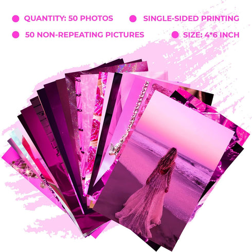 WOONKIT Pink Neon Wall Collage Kit Aesthetic Pictures, Trendy Room Decor for Teen Girls, Pink , 50pcs 4x6 Inch...