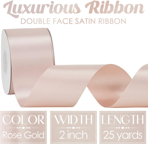 MEEDEE Rose Gold Satin Ribbon 2 Inch Rose Gold Ribbon Lux Satin Double Faced Ribbon by 25 Yards Silk Ribbon Satin Ribbon for Gift Wrapping, Satin ...