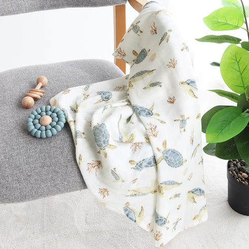 LifeTree Baby Swaddle Blanket, 70% Viscose from Bamboo and 30% Cotton Muslin Swaddles Blankets Boys Girls, Sea Turtle Swaddling Wrap Receiving Bla...