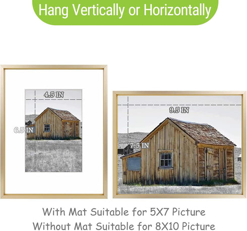 Golden State Art, 8x10 Gold Picture Frame Display Photo 5x7 with Mat or 8 x 10 Without Mat for Wall Mounting, Classic Satin Aluminum Frames with R...