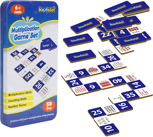 Multiplication Dominoes Set,Math Manipulatives Games for Kids,Counting Toy,Learning Games,Preschool Learning Activities,Homeschool Supplies,Kinder...
