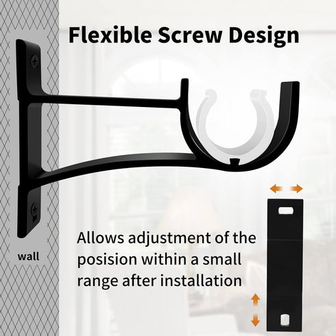 KOLAKO 4 Pack Curtain Rod Bracket, Heavy Duty Curtain Rod Holders Single Decorative Rod Hooks Hanger for 1 Inch Drapes Rod, Black...